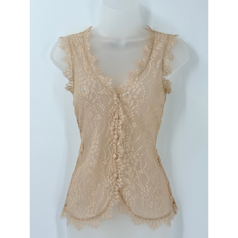 Vtg y2k Express Design Studio sheer Lace Top Womens S Fairycore Coquette button